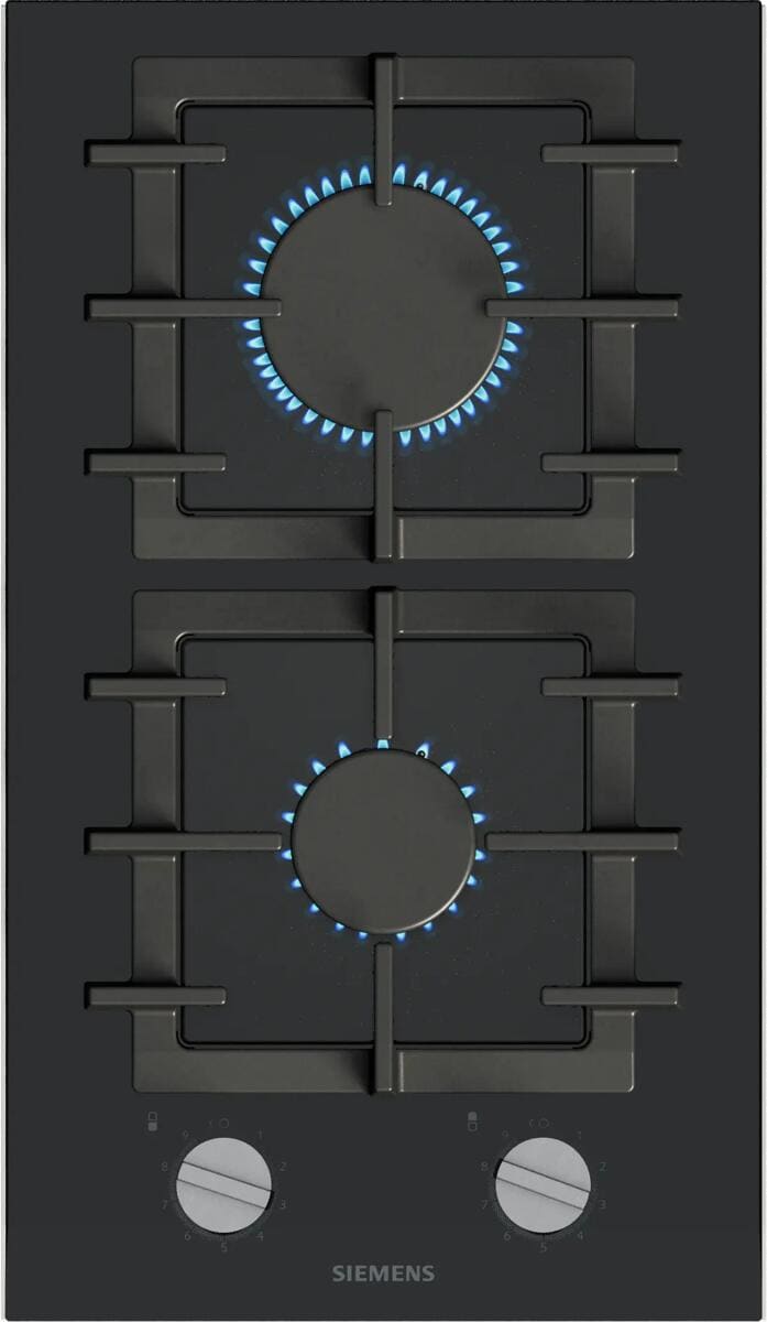 Siemens ER3A6BI40 iQ700 Domino Gaskochfeld, 30,2 cm breit, 2 Kochfelder, StepFlame Technologie mit 9 Stufen, schwarz