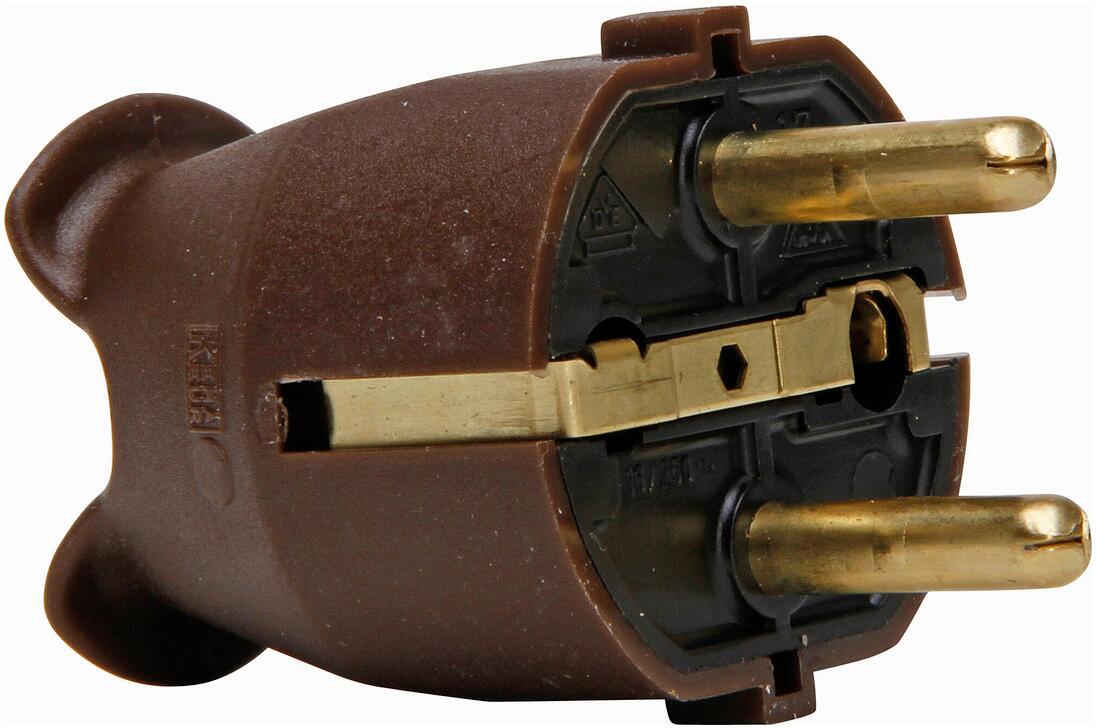 Kopp 175706004 Kunststoff-Schutzkontakt-Stecker, 2 Schutzkontaktsysteme , für Kabelquerschnitt bis 3 x 1,5mm², braun