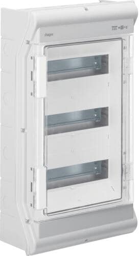 Hager VE312PN Vector Kleinverteiler, Aufputz, 3-reihig, IP65, 36PLE, UV-stabil, mit metrischer Leitungseinführung, grau