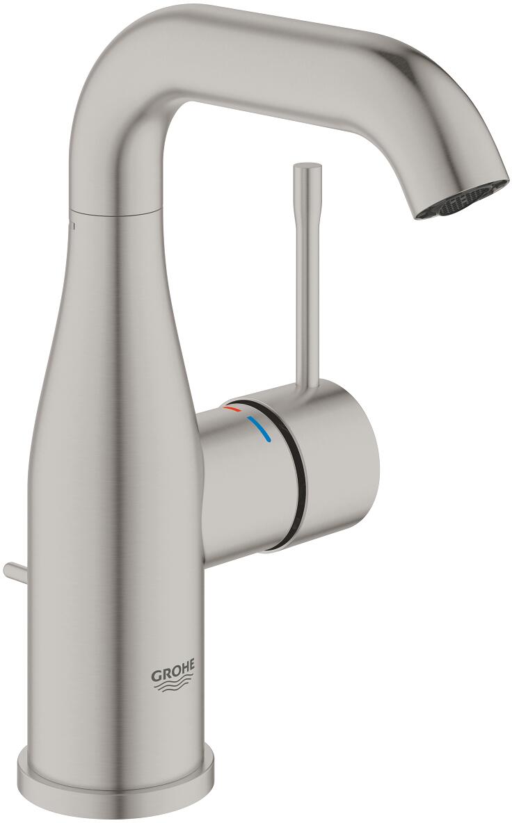 GROHE Essence Einhand-Waschtischbatterie, M-Size, Zugstangen-Ablaufgarnitur, Professional Edition, supersteel (24173DC1)