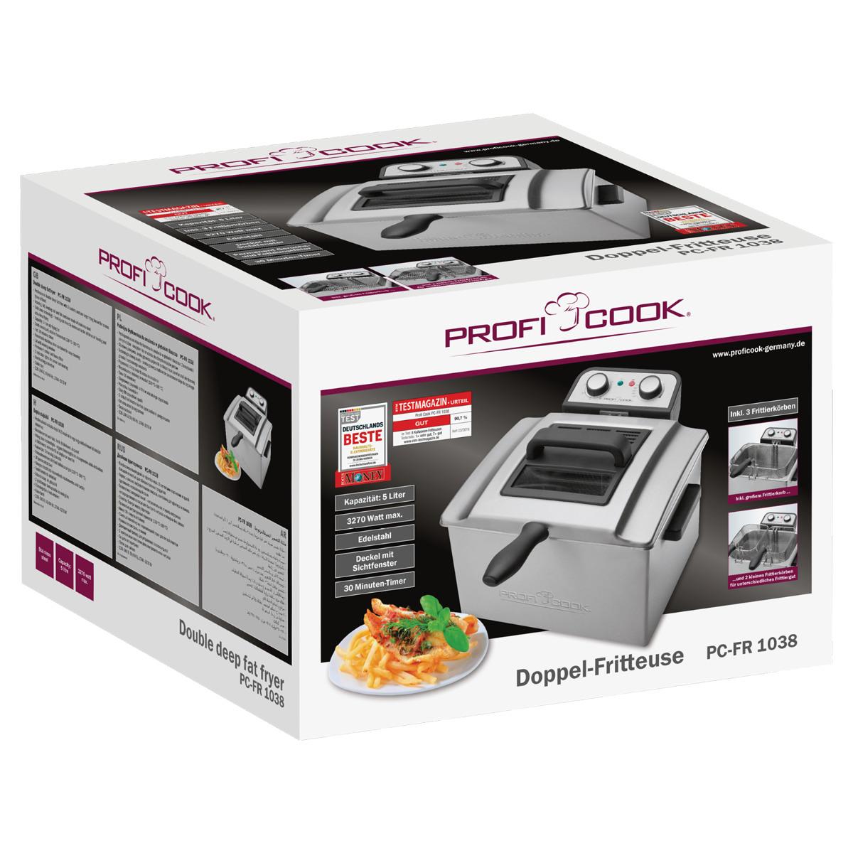 ProfiCook PC-FR L, 1038 Doppel-Fritteuse, Wagner Elektroshop W, Kontrollleuchten, 2 stufenlos, (501038) 30-Minuten-Timer, 5 inox 3000