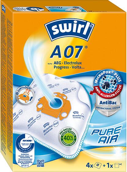 Swirl A 07 MicroPor Plus Staubsaugerbeutel für AEG, Electrolux, Progress und Volta Staubsauger (VPE 4 Stk.)