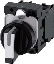 Siemens 3SU1100-2BM60-1NA0 Knebelschalter, beleuchtbar, 22 mm, rund, Kunststoff, weiß, Knebel, kurz, 3 Schaltstellungen, tastend, 10:30h/12h/13:30h, mit Halter, 1S, 1S, Schraubanschluss