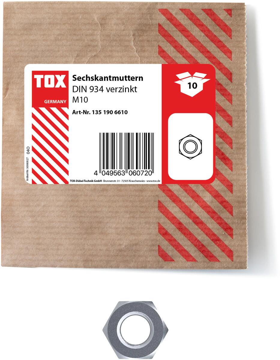 TOX Sechskantmuttern, M10, DIN 934, verzinkt (1351906610)