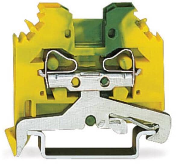 Wago 2-Leiter-Schutzleiterklemme, 4 mm², seitliche Beschriftungsaufnahmen für Tragschiene 35 x 15 und 35 x 7,5, CAGE CLAMP , grün-gelb (281-107)