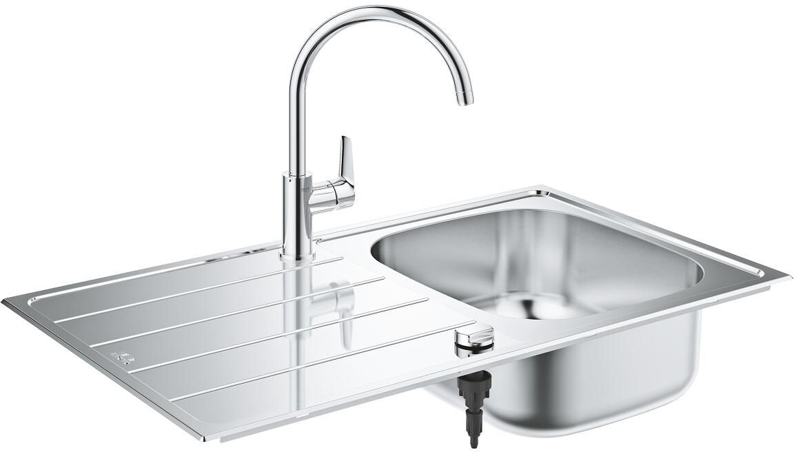 GROHE Bau Set aus Spüle und Küchenarmatur, hoher Auslauf, Einlochmontage, Edelstahl (31562SD1)
