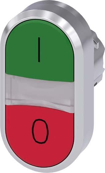 Siemens 3SU1051-3AB42-0AK0 beleuchteter Doppeldrucktaster, 22 mm, rund, Metall, hochglanz, grün: I, rot: O, Druckknöpfe, flach