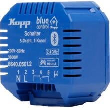Kopp 864005012 Schalter, 1-Kanal, 5-Draht, mit potentialfreiem Kontakt, mit Bluetooth Mesh-Technologie, Blue-control Schaltaktor, blau, 5 Stück