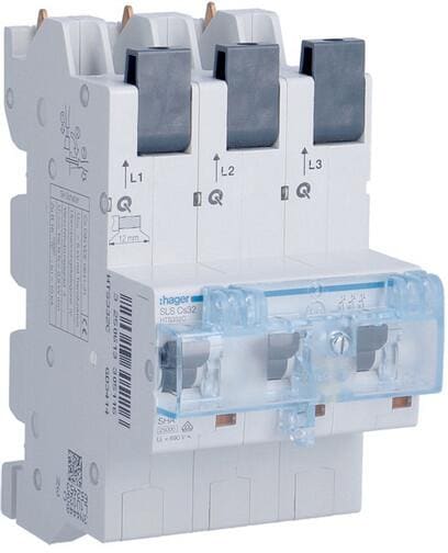 Hager HTS332C SLS-Schalter 3-Polig, Cs-Charakteristik, 32A, für Sammelschiene QuickConnect