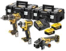 Dewalt Akku-Kombopack, Schlagbohrschrauber, Schlagschrauber, Winkelschleifer, 18V, 5,0Ah, schwarz gelb (DCK384P2T-QW)