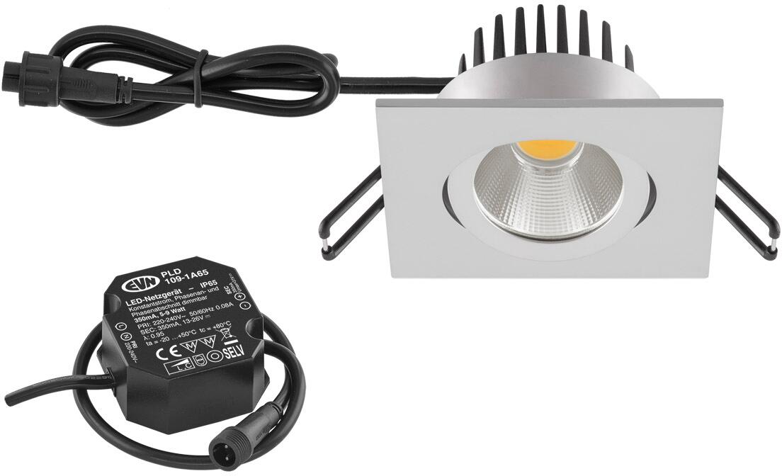EVN PC65 LED Deckeneinbauleuchte, 8,4W, 3000K, 1010lm, quadratisch, schwenkbar, chrom matt (PC654N91502)