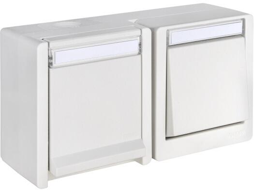 OPUS RESIST Schalter mit Steckdose, waagerecht, Aufputz, waagerecht, reinweiß (755.647.02)