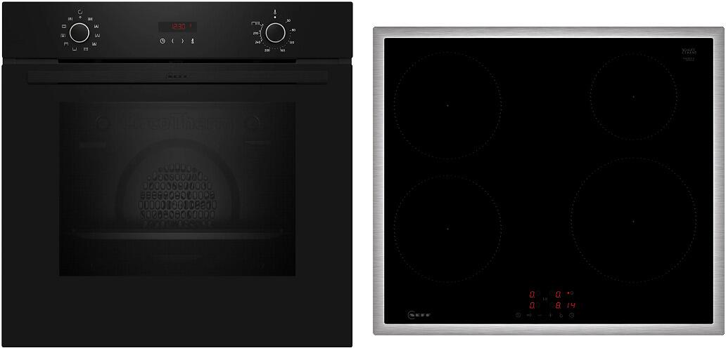 Neff BX46PIB0 N30/N50 A+ Backofen-Set (B2CCG6AK3 + T46SBE1L0) mit Induktionskochfeld, 60 cm breit, 71 L, Pyrolytisch, schwarz