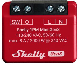 Shelly 1PM Mini Gen3 Relais, Schalter, WLAN, Bluetooth, 1 Kanal 8 A, mit Leistungsmessung, Unterputz (Shelly_1PM_Mini_G3)