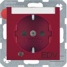 Berker 41101915 Steckdose SCHUKO mit Kontroll-LED, Beschriftungsfeld und erhöhtem Berührungsschutz, S.1/B.3/B.7, rot matt
