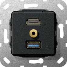 Einsatz HDMI High Speed with Ethernet, USB 3.0 und Miniklinke 3,5 mm schwarz Gira 568110