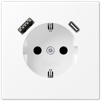 Jung LS1520-15CAWWM SCHUKO Steckdose mit USB-Ladegerät, Serie LS, schneeweiß matt