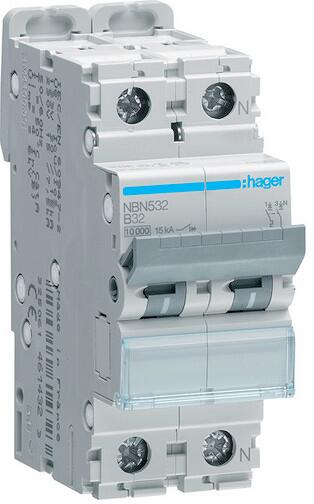 Hager NBN532 Leitungsschutzschalter 1P+N 10kA/15kA B-32A 2M