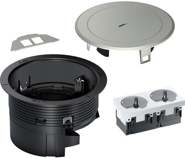 Hager BSR02D02 Installationsdose R02, 2x SCHUKO, Keystone Typ 01 2-f, Metall Tubus silber