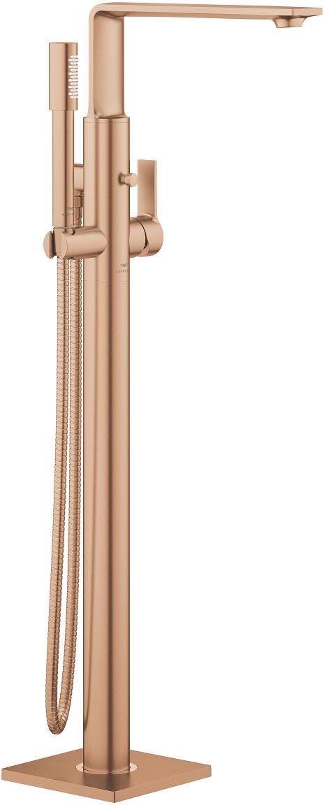 GROHE Allure Einhand-Wannenbatterie 1/2′′, Fertigmontageset für 45 984, Bodenmontage, EcoJoy, Ausladung 263 mm, eigensicher, warm sunset gebürstet (