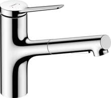 hansgrohe Zesis M33 Einhebel-Küchenarmatur 150, Metall Ausziehbrause, 2 Strahlarten, Messing, 140 mm, G ⅜ Anschlussschläuche, mit Rückflussverhinderer,m chrom (74820000)
