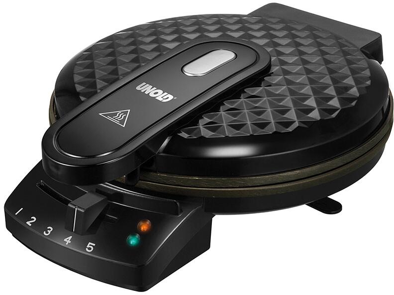 Unold 48235 Diamant Waffelautomat, 1200W, Teigauffangrinne, Überhitzungsschutz, schwarz/Edelstahl