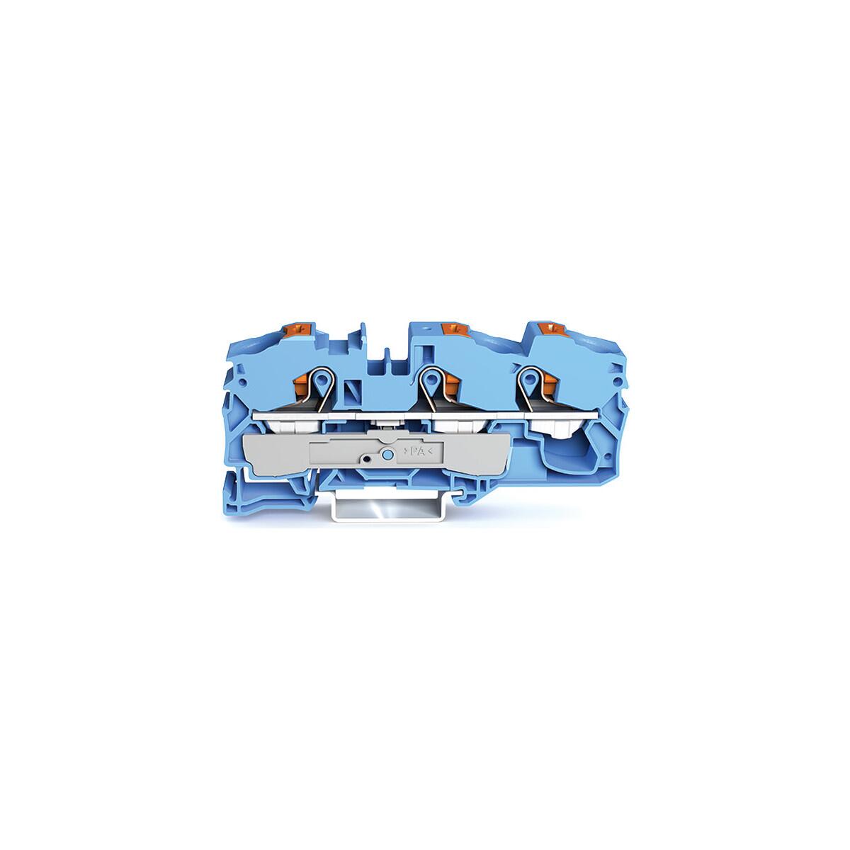 Wago 2216-1304 3-Leiter-Durchgangsklemme mit Drücker, 16mm², Push-in Cage Clamp, blau
