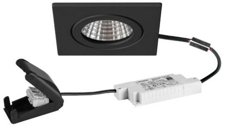 Brumberg ITANSA-S BB16 LED-Einbaudownlight, 230VAC, 50Hz, 38°, 6W, 730lm, 3000K, CRI>80, dimmbar Phasenabschnitt, mit Anschlussbox, quadratisch, schwa