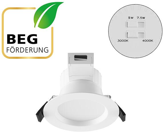 EVN CAMBIO LED Deckeneinbauleuchte, D=123mm, rund, 5W/7,5W, IP54, weiß (DSM54070125)