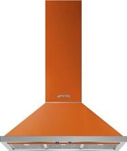 Smeg KPF9OR EEK: A+ Wandhaube Trapez, 90 cm breit, 781 m³/h, Bedienknebel, 3 Leistungsstufen + Intensiv, Edelstahl-Fettfilter geschirrspülergeeignet, orange