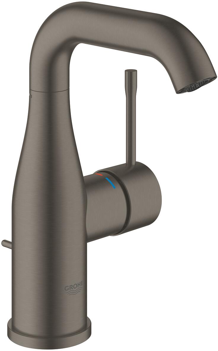 GROHE Essence Einhand-Waschtischbatterie, M-Size, Zugstangen-Ablaufgarnitur, Professional Edition, hard graphite gebürstet (24173AL1)