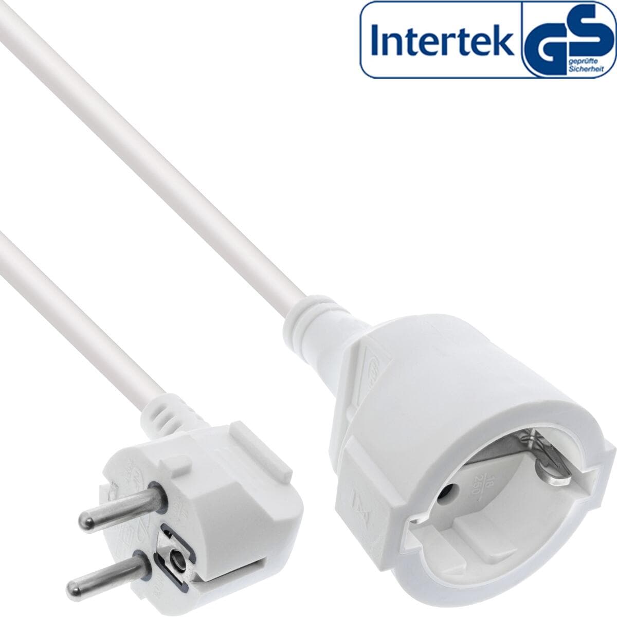 InLine Strom-Verlängerung Schutzkontakt Stecker gewinkelt / Buchse, weiß, 2m (16402U)