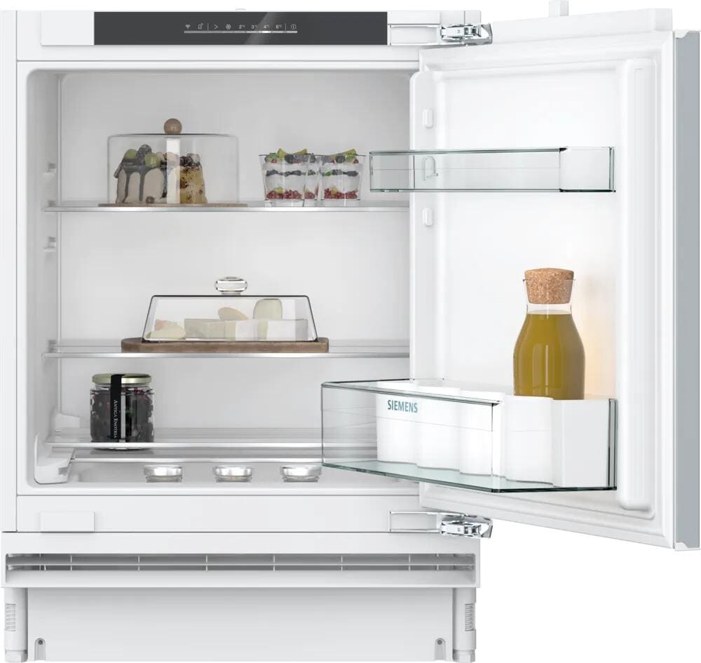 Siemens KU21RVFE0 iQ300 Unterbau Kühlschrank, Nischenhöhe 82 cm, 134 L, Flachscharnier, super Cooling, safety Glas, LED-Beleuchtung, Urlaubsschaltung