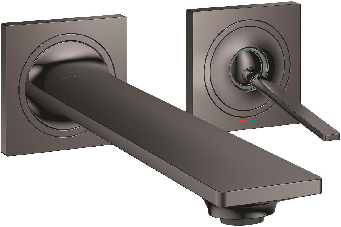 GROHE Allure 2-Loch-Waschtischbatterie, Wandmontage, Fertigmontageset für 23 429, Stichmaß 110 mm, Ausladung 212 mm, hard graphite (19386A02)