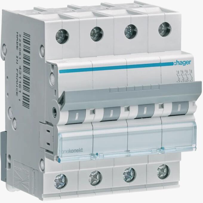 Hager MCN416 Leitungsschutzschalter 4 polig 6kA C-Charakteristik 16A 4 Module