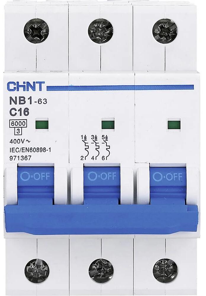 Chint Leitungsschutzschalter, 3-polig, Charakteristik C, 2 A, 415 V, weiß blau (179701)