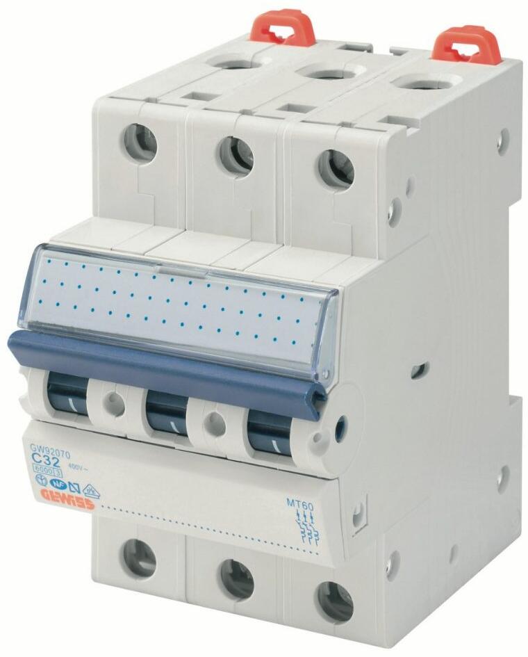 Gewiss MT 100-3P Leitungsschutzschalter 90 MCB, B-Charakteristik, 13A, 10kA, 400 V, 1-Polig, 3TE (GW92567)