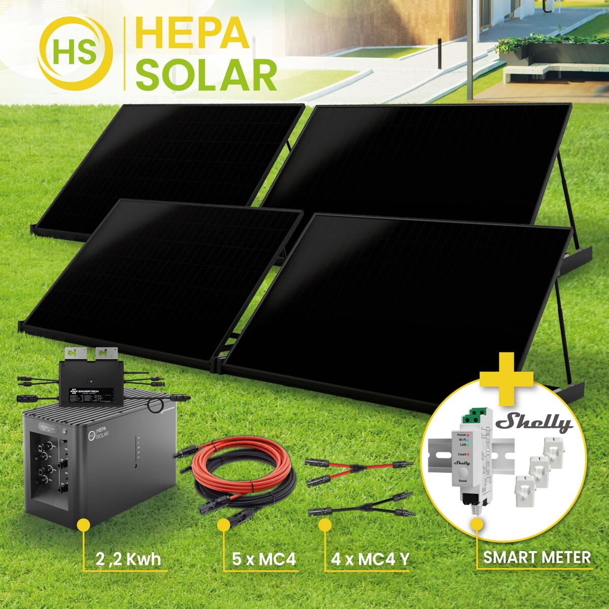 HEPA Solar POWER-KIT 1760 SMART HPBC-PV-Module inkl. Mikrowechselrichter 800W, Powercube, SHELLY Smart Meter und Zubehör (300116200001)