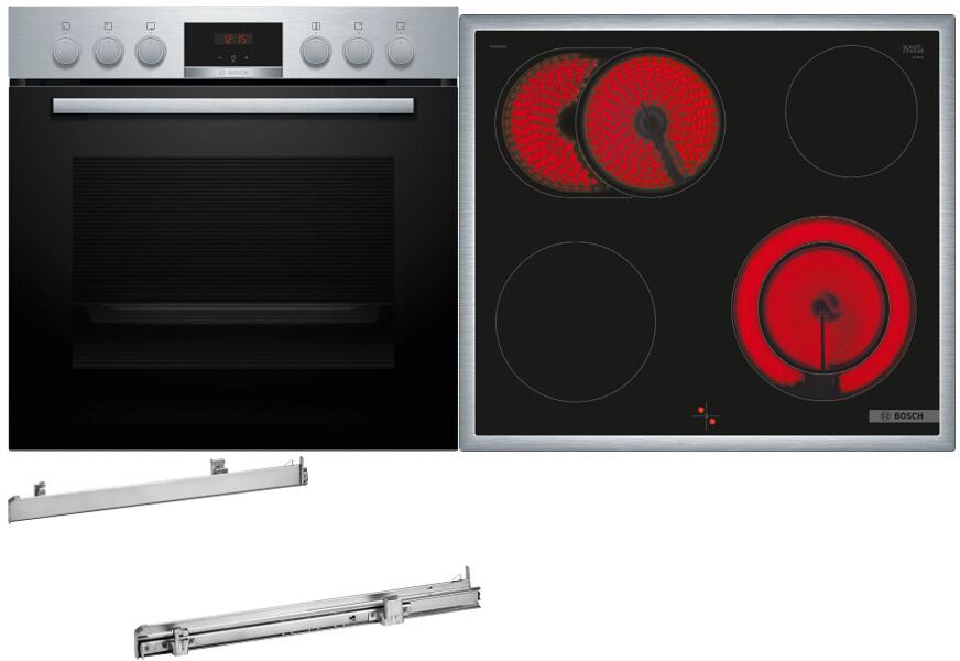 Bosch HND411VS63 A+ Herdset mit Elektrokochfeld, 60 cm breit, 71 L, Home Connect, inkl. Clip Auszug und Universalpfanne, Edelstahl