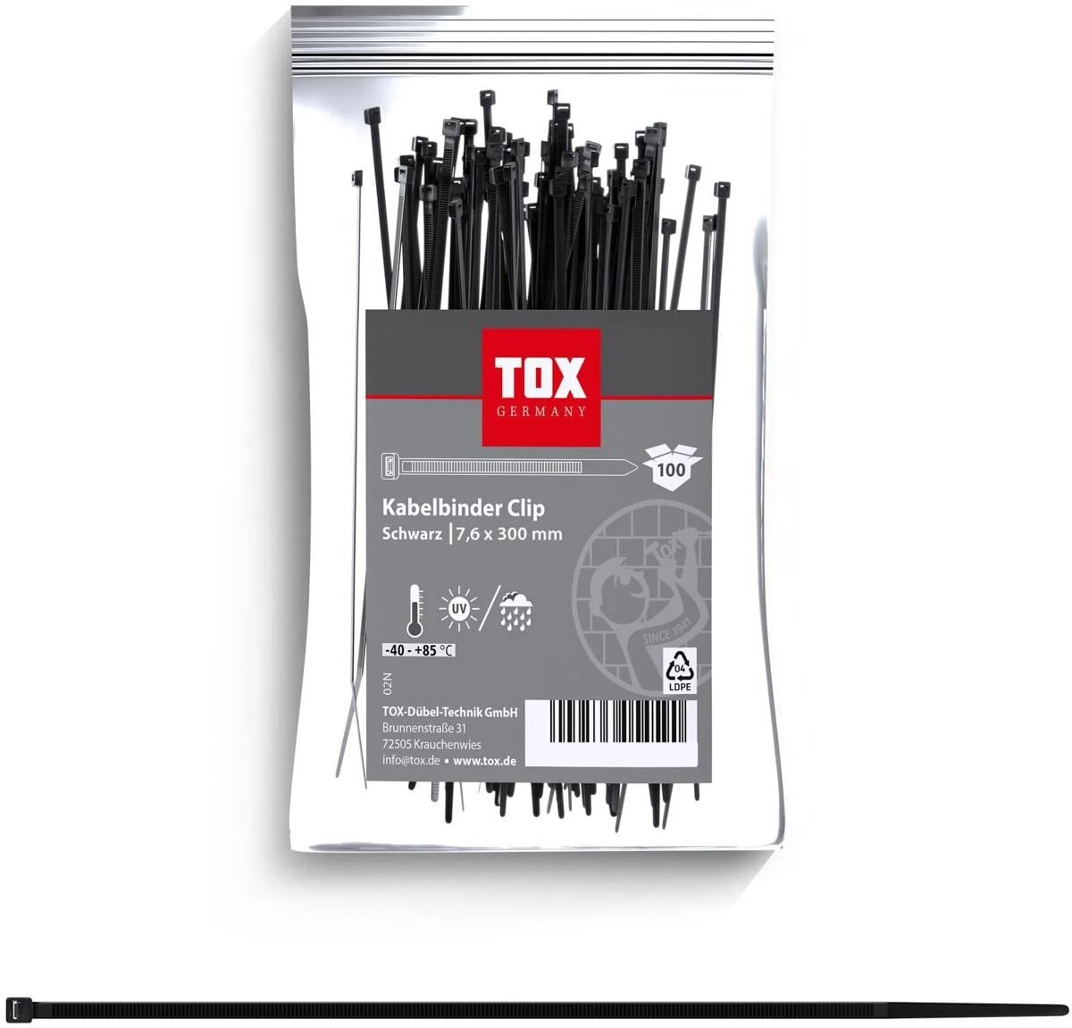 TOX Clip Kabelbinder, 7,6x300, UV-beständig, schwarz (099600031)