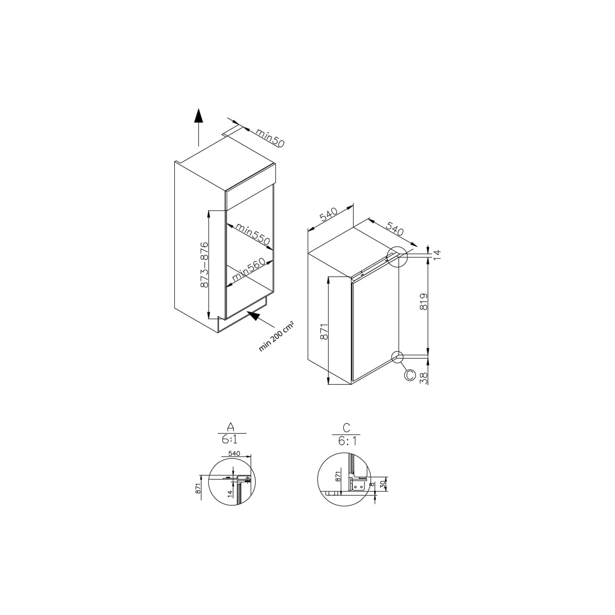 16161 Automatische Einbaukühlschrank, Elektroshop Schlepptür, LED-Beleuchtung, Abtauung, Amica EKS Wagner Gefrierfach cm breit, L, 116 54