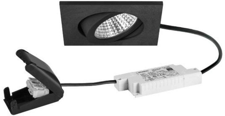 Brumberg BB05 LED-Einbaustrahler, 230VAC, 5 Hz, 6W, 38°, 630lm, 3000K, quadratisch, schwenkbar, Phasenabschnitt dimmbar, mit Anschlussbox, schwarz (39