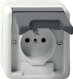 Gira 448530 Steckdose mit Erdungsstift 16 A 250 V~, Klappdeckel und Shutter WG AP, Grau