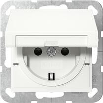 Gira 475403 SCHUKO-Steckdose 16 A 250 V~ mit Klappdeckel und Shutter Schraubklemmen, Reinweiß Glänzend