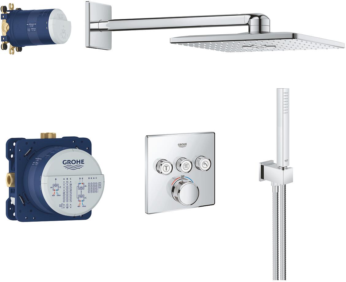 GROHE Grohtherm SmartControl Unterputz-Duschsystem, mit Fertigmontageset, Kopfbrause-Set, mit Rohbauset, Rapido SmartBox, chrom (34804000)