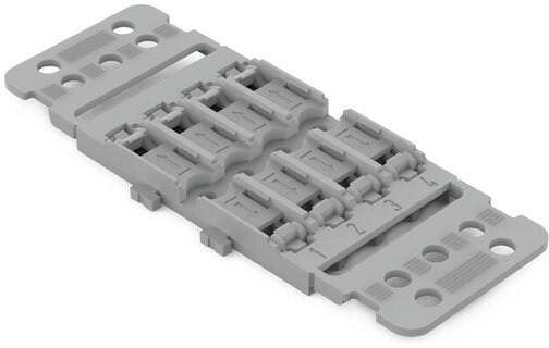 Wago 221-2504 Befestigungsadapter mit Zugentlastung, 4-fach, für Durchgangsverbinder mit Hebel, für Schraubbefestigung, grau