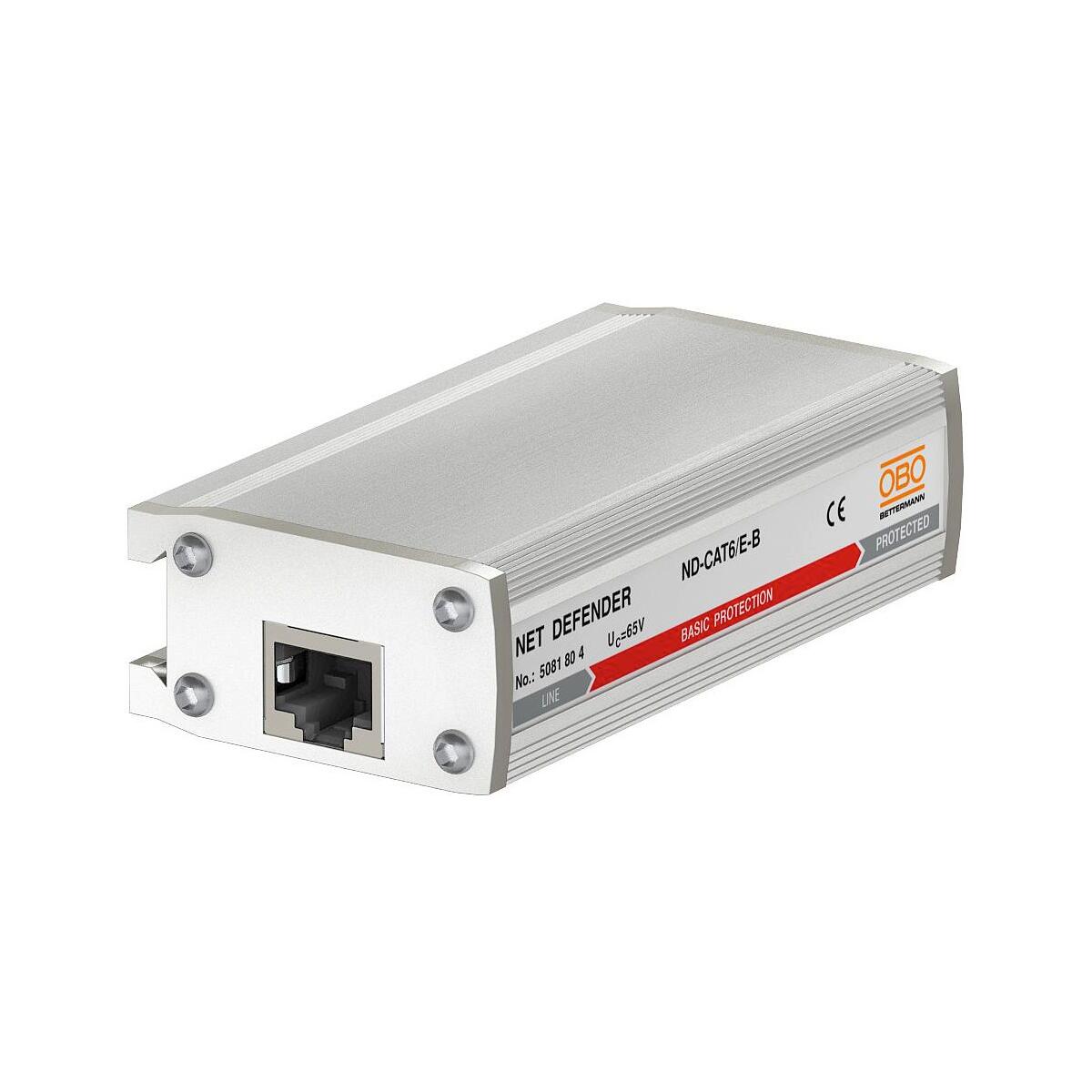 OBO Bettermann ND-CAT6/E-B Net Defender Basisschutz für Klasse E/CAT6, 58V, Aluminium silbergrau (5081804)