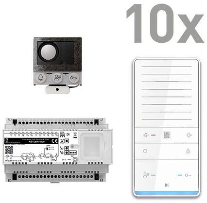 TCS PAIF100/006 audio:pack PRO Einbau für 10 Wohneinheiten, mit Einbaulautsprecher ASI12000 + 10 Freisprecher ISW6031 + Steuergerät NBV2600