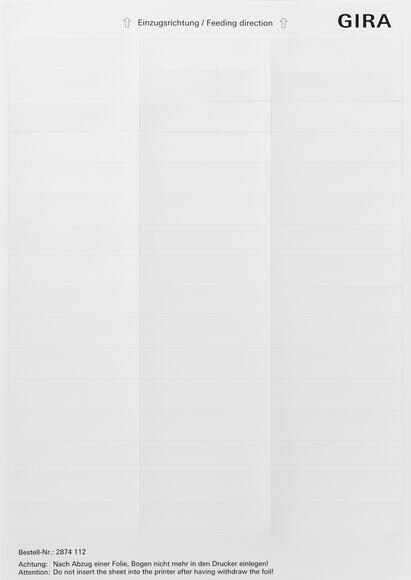 Gira 2874112 Beschriftungsbögen für Flächenschalter 15,8 x 67 mm 48 Schriftfelder, System Flächenschalter, reinweiß
