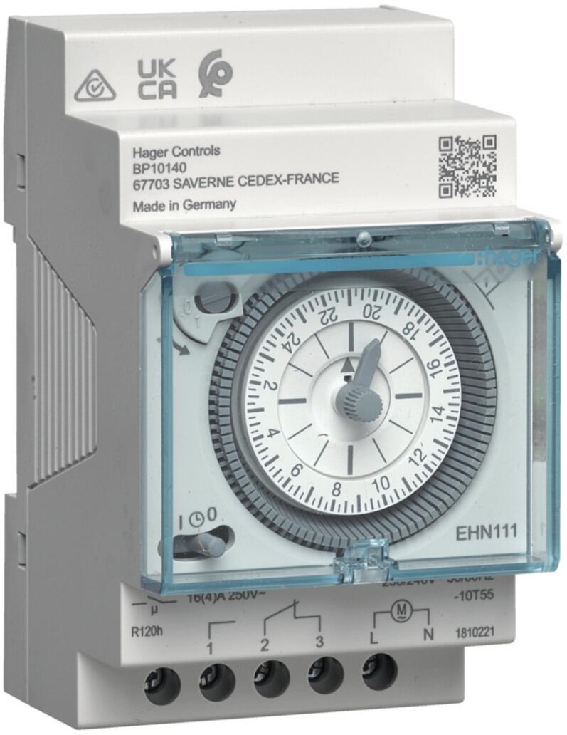 Hager EHN111 Schaltuhr, elektromechanisch, mit Gangreserve, Tagesuhr, 1W, 16A